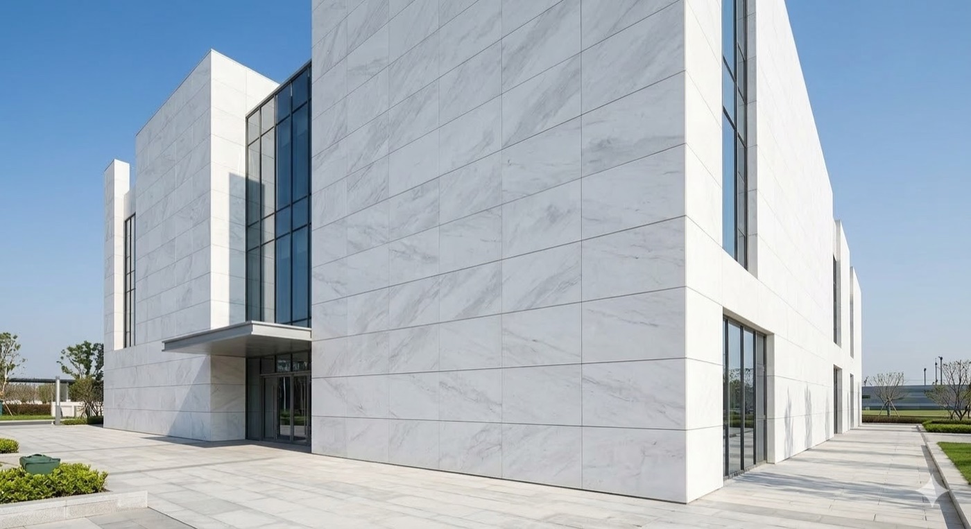 Mermer cephe kaplamalı ticari proje