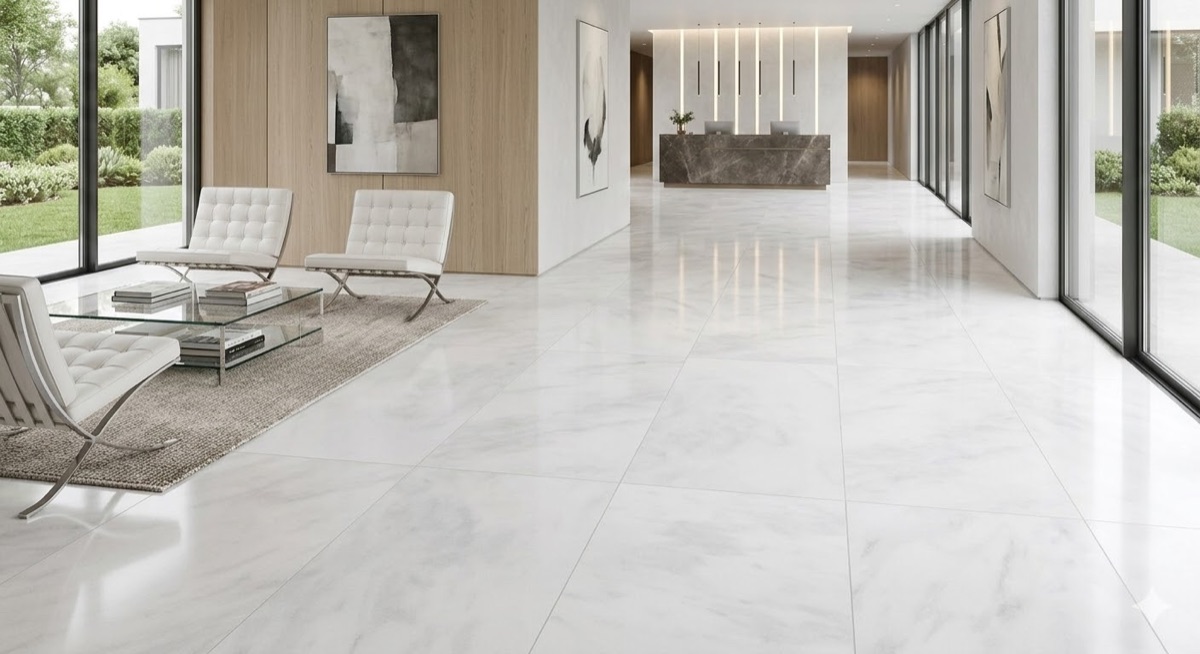 Mermer zemin uygulaması yapılan proje alanı